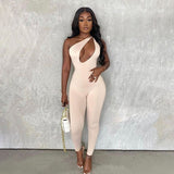 Hollow Out One-Shoulder Summer Jumpsuit Women's Solid Backless Sleeveless Party Clubwear Overalls Female Skinny