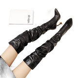 Winter New Long Boots Women With Pointed White High Heels And Knee Boots Leg Slim Wine Glasses And