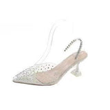 Summer Fashion Outside Wearing A Pointed Water Drill Side Buckle High Heels Fairy Style Transparent Word With Fine