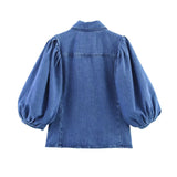 Women's Clothing Explosion Fashion Cowboy POLO Collar Sleeve Shirt + Trousers