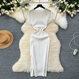 Dress Women 2025 Spring And Summer New Temperament High-End Side Open Fork Elastic Tight Babes