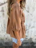 Summer New Solid Color Collar Button Casual Fashion Short Sleeves To Puff Shirt Women's