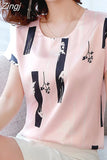 summer Women chiffon shirt and tops fashion casual O-neck printing pattern Leisure Lady shirts Loose office lady 3741
