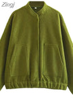 Oversize Bomber Jacket Women Beige Baseball Jackets For Women 2023 Long Sleeve Spring Jacket Woman New In