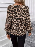 Women's Clothing Explosion V-Neck Leopard Loose Long-Sleeved Casual Shirt Chiffon