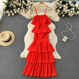 Chiffon Sling Dress Female French Gentle Style Temperament High-End Feel Leaf Side Cake Dress Fairy