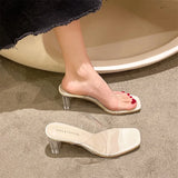 Summer Net Red With Transparent High-Heeled Sandals Women's Fashion Crystal Coarse And Sexy Cool Slippers Women