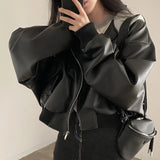 Fake Two-piece Pu Leather Hooded Jacket-Outfit
