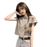 Zingj Celebrity Short-Sleeved T-Shirt Female Jacket Short Style Student Korean Version Loose 2024 Summer New Heart Machine Crop Ins