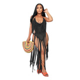Zingj New Women's Long Tassel Hollow Knit One-Piece
