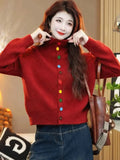 Goods Color Single Row Buckle Long-Sleeved Top Women Soft Glutinous Comfortable Warm Autumn And Winter Thin Thick Sweater