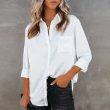 en Satin pour femmes, chemise décontractée à manches longues, hauts de bureau, Blouses d'été blanches, vêtements amples, collection printemps