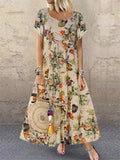 Explosion Women's Vintage Flower Printed Short Sleeve Round