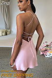 Elegant Sexy Backless Bandage Mini Dresses Club Party Summer Slip Dress Sleeveless Silky High Waist Dress
