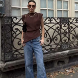 New Women's Fashion Asymmetric Folding Decoration Shoulderless Sleeveless Top