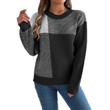 Shooting 2025 Autumn And Winter Casual Hit Color Lattice Long-Sleeved Jacket Sweater Women's