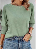 Women's 2025 Spring/Summer Fashion Sleeve 7-Sleeve T-Shirt Round Collar Basic Lace