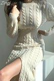 Split Sweater Woman Dress Winter Clothes Knitting Dresses for Women Autumn Warm Casual Pollover 2023 Solid Thick