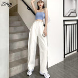 White Jeans Women Korean Style Casual Denim Cargo Pants Plus Size Streetwear High Waist Loose Wide Leg Trousers