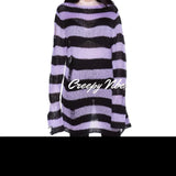 Zingj Version Of The Hollow Hole In The Long Sweater Female Lovers Stripes Loose Color Dark Versatile Knit Niche-Outfit
