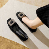 Zingj Low Heel Shoes Female 2024 New Shallow Saliva Drill Buckle Not Tired Thick Heel Shoes Spring Square Head Grandma Shoes-Outfit