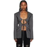 Zingj Spring Fashion Sexy V-Shaped Tie Hollow Out Waist Irregular Splicing Design Sense Suit Jacket