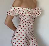 Red Polka Dot Off Shoulder Maxi Dress-Outfit