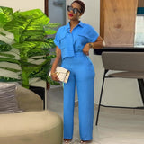 Women's 2025 Summer New Casual Clip Short Sleeve Shirt Broad Leg Pants Fashion