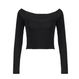 Summer Women's Wear European Station Ins Street Word Shoulder Solid Color Basic Slim Long-Sleeved