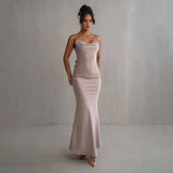 Zingj Summer Satin Temperament Condole Back Sexy Slim Evening Dress