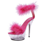 Zingj Model High Heels Fine Heel Sexy Black Waterproof Platform Hate Sky Superb High Heel Fur Sandals Female