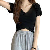 Zingj Summer New Design Cross Versatile Show Slim Short-Sleeve T-Shirt Korean Version Short Pure Color Jacket