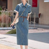 Kong Style Retro Thin Denim Dress Women's Summer 2025 New Loose Thin Small Short-Sleeved Shirt