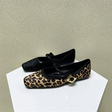 Women's Shoes 2025 Spring New Word With Horse Leopard Print Square Flat Shoes European Goods Shallow Single
