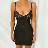 Lace Party Dress Women White Sexy Mini Dress Lady Sleeveless Spaghetti Strap Bodycon Skinny Elastics Lace Dress