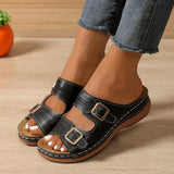 Asia's New Large-Size Carving Belt Buckle Thick Bottom Slippers Women's Slope And Lightweight Outside Wearing Cold