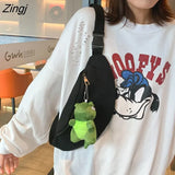 Bags Women Simple Harajuku All-match Canvas Students Fanny Pack Ulzzang Hip-pop Fashion Portable Money Phone Pouch
