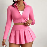And Winter 2025 Casual Women's Temu Pure Color Sexy Wind Waist Top Short Skirt