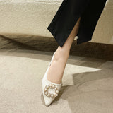 Spring And Summer New 4241 Large-Size Bag Head Half Slippers Women Wear Pointed Thick Heel Round Buckle Low Heel Women's Shoes Sand