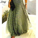 Women Elegant Polka Dot Print Chiffon Pleated Maxi Dress Boho Style Sleeveless Beach Wear Sexy Holiday Dress Long Dress