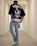 New Seven-Sleeve Red Harajuku-Style T-Shirt SWIPEYATL Skuel Short-Sleeved Fashion Round