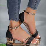 Summer New Large-Size Low-Heeled Buckle Sandals Woman With Water Drill Clear Wind Coarse And Cool