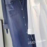 Long Cotton Denim Shirt Spring and Autumn 2023Fashion Pocket Tops Long Sleeve Thin Shirt for Women Clothes New