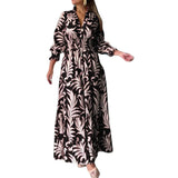 Zingj New Autumn And Winter Dress With Waist Cover Bohemian Print Long Sleeve High Line Dress-Outfit