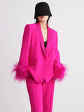 Zingj New Temperament Top Collar With Diamond Design Sense Cuff Stitching Ostrich Hair Long Sleeve Suit Spring