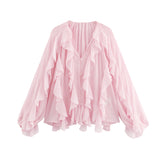 2025 Women's New Fashion Butterfly Tacked With Overlays Decoration French Lantern Sleeve Long Sleeve