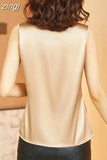 Woman Blouse V-neck Silk Embroidery Pretty and Cheap Women's Blouses 2023 Satin Shirts Tops Sleeveless Female