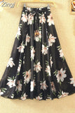 Women Summer Long 2023 Spring Ladies Floral Print High Waist Elegant Sweet Casual Chiffon Skirts Beach Faldas