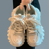 Thick-Bottomed Old Dad Shoes Women's 2025 Summer New Fashion Lace Casual Sports Single Shoes Pure Color Round Head Women's