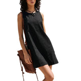 Summer New Women's Cotton Vest Bare Back Solid Mini Dress